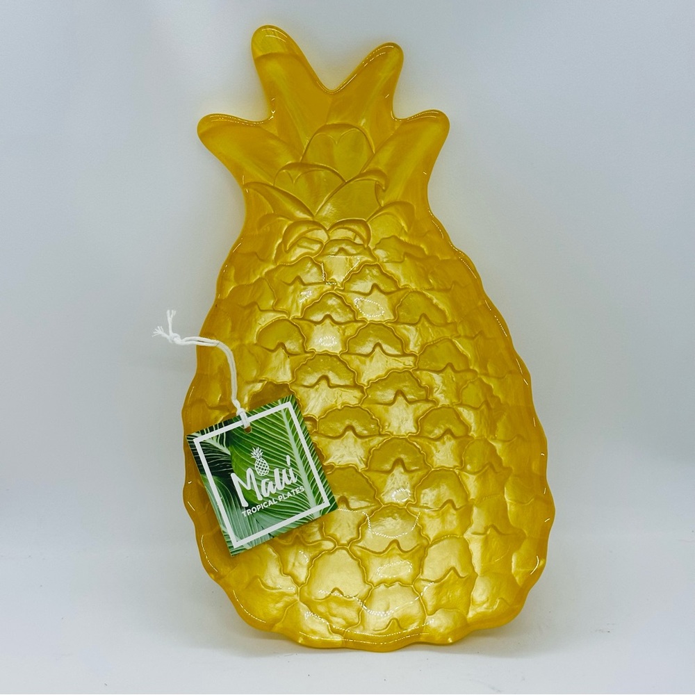 Amici Home Maui Tropical Plates Sunshine Luster Yellow Pineapple Bowl Dish Tray